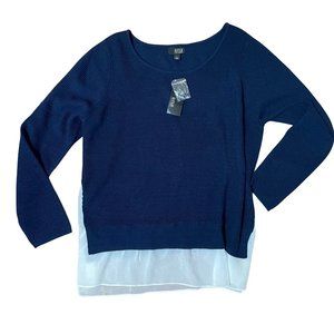 a.n.a. Sweater Blouse Womens XL Navy Blue Long Sleeve Scoop Neck Lightweight